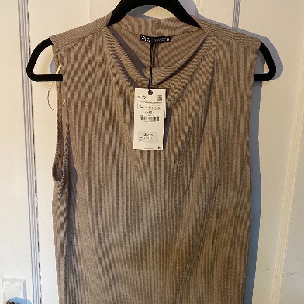Zara Beige Pleated Tank (L) NWT